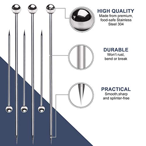 SOGEWO 6-Inch Stainless Steel Cocktail Picks - Set of 15