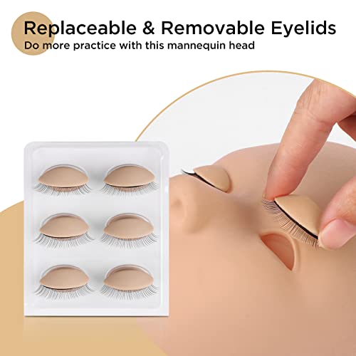 LASHVIEW Lash Mannequin Head with 4 Pairs Replaceable Eyelids for Training