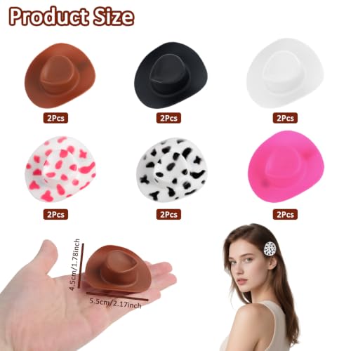 12 Pcs Mini Cowboy Hat Hair Clips for Kids & Women - 6 Colors A