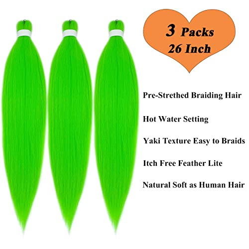 Ai Yuchen Neon Green Braiding Hair 26 Inch 3 Pack Pre-Stretched Synthetic Extensions