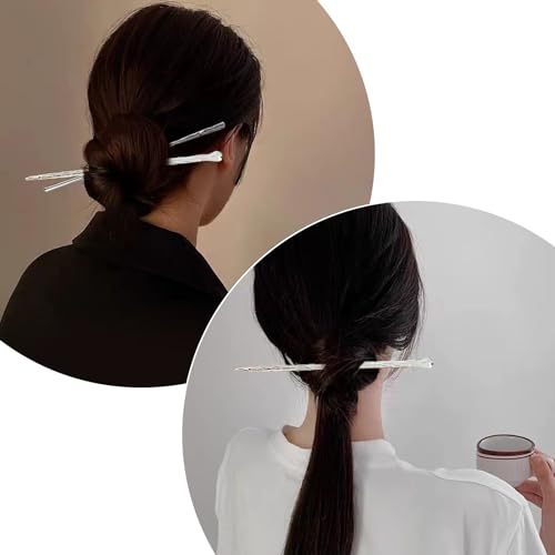 LELEVTXP Alloy Hair Chopsticks 2-Pack Minimalist Bun Jewelry for Long Thick Hair