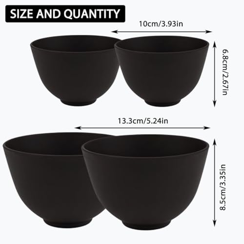Rowcay Black Silicone Mixing Bowls Set – 2 Large & 2 Medium for Facial Masks & More, Variation: Black-2L2M