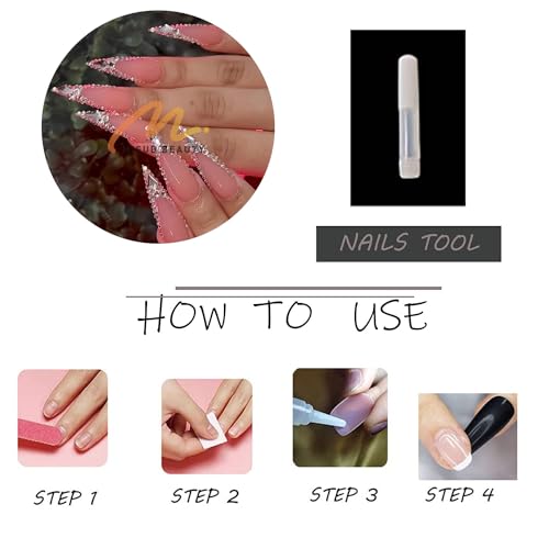 MISUD Long Stiletto Press-On Nails Nude with Bling Glitter 24 pcs - Model 05006-01Nude