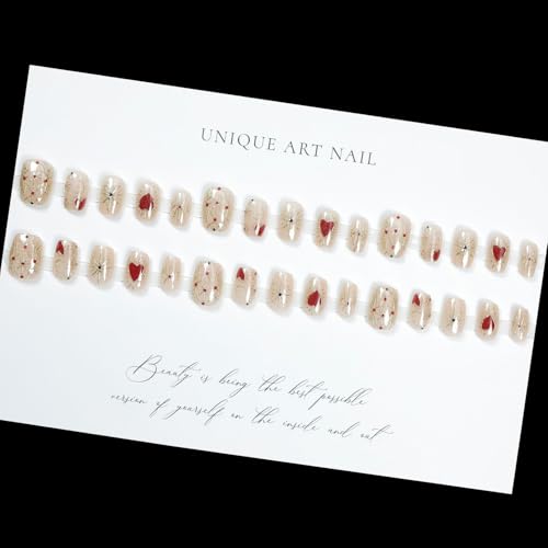 KASOICRA Style ET18 Short Square Heart Star Nail Set - Nude Fake Press On Nails for Women Menicure