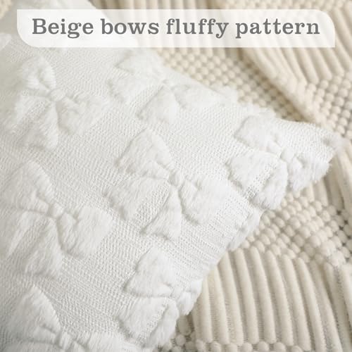 Mixweer Cream White Bow Pillow Covers Set of 2, 18x18