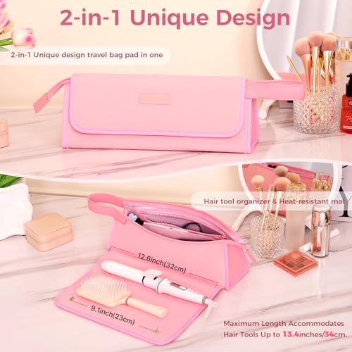 JKAOO Sweet Pink Hair Tools Travel Bag & Heat Resistant Mat