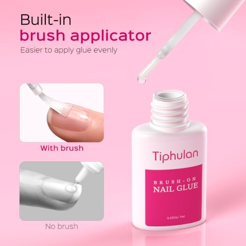 TIPHULAN Super Strong Nail Glue Kit - 6 Tubes, 42ml Brush-On, HEMA-Free