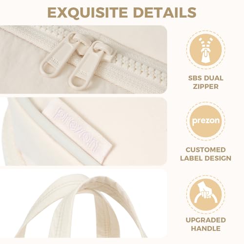 Prezon Portable Hanging Toiletry Bag for Women - 4 Leakproof Compartments, Beige