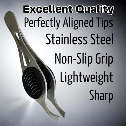 ALAZCO Slanted Tip Eyebrow Tweezers - Non-Slip Stainless Steel
