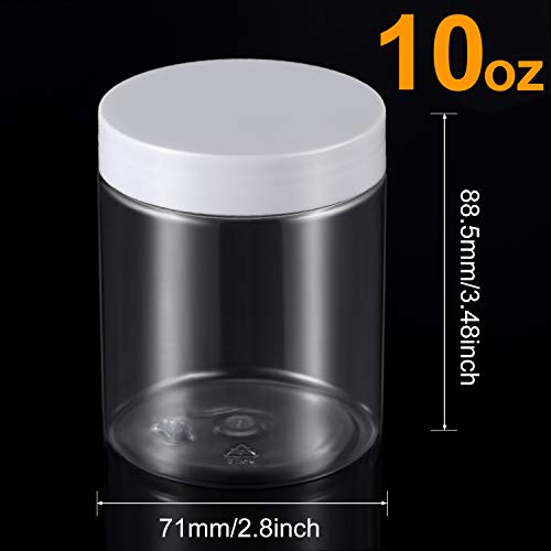 SATINIOR 12 Pack 10 oz Clear Plastic Jars with Lids - White Travel Cosmetic Containers