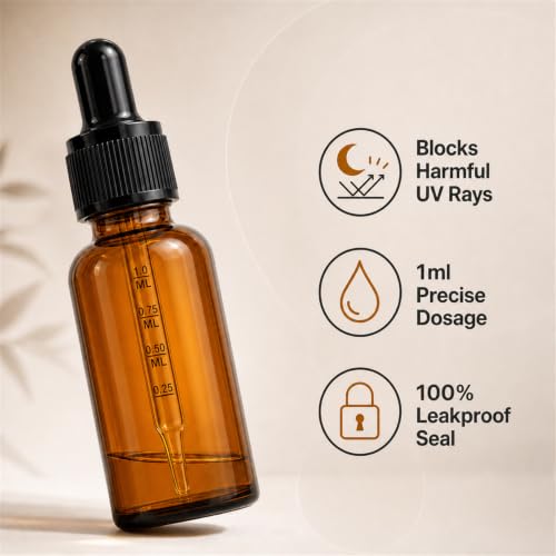PrettyCare 12 Pack 1oz Amber Glass Dropper Bottles with Black Cap