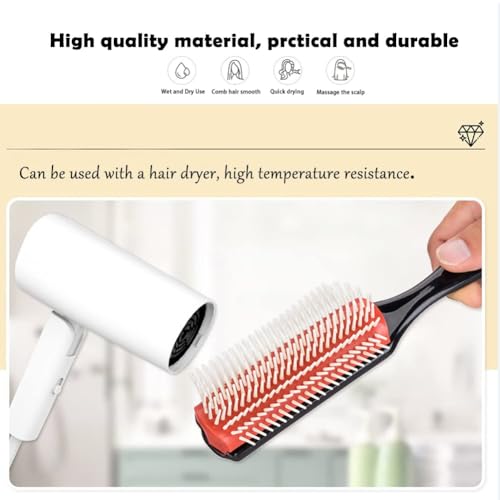 NuAngela 9 Rows Hair Brush for Styling & Detangling - Easy Clean & Portable