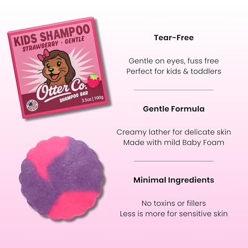 Otter Co Kids Strawberry Shampoo Bar - Tear-Free, Organic, Vegan, Made in USA