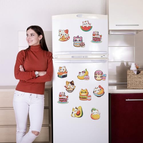 INCOK Cat Diamond Art Magnets - 12 PCS DIY Fridge Decor Kit