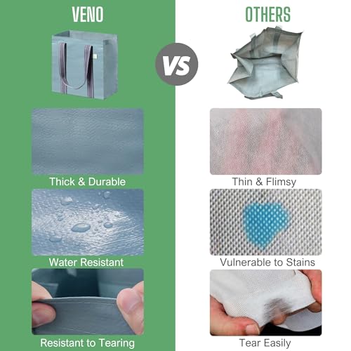 VENO Reusable Grocery Shopping Bags | Heavy Duty Foldable Tote