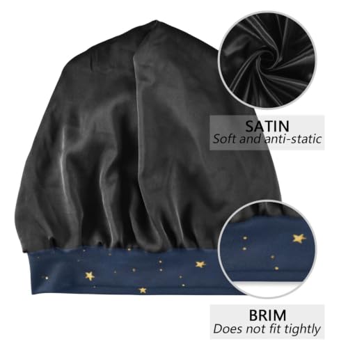 ElliTarr Satin Bonnet Sleep Cap - Dark Blue Stars, One Size Hair Wrap