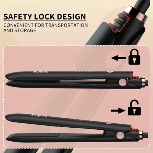 K&K 2-in-1 Flat Iron Curler - 1" Titanium Hair Straightener for Short Hair (Black)