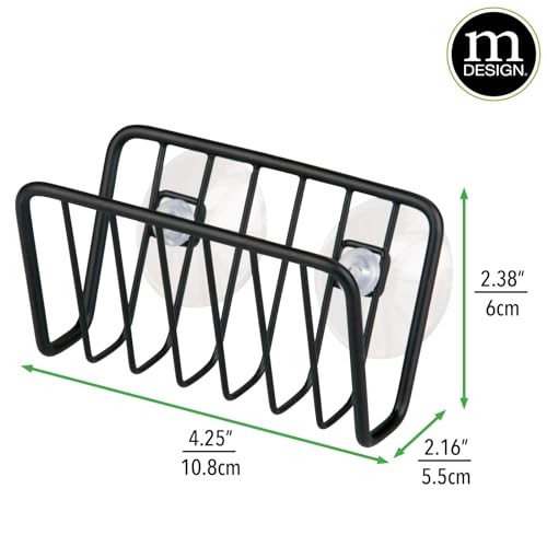 mDesign Matte Black Metal Sponge Holder with Suction Cups