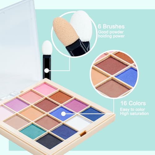 MKNZOME 16-Color Nail Pigment Powder Palette with 6 Sponge Brushes