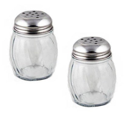 6 oz. Swirl Glass Cheese Shaker with Stainless Steel Lid - Set of 2