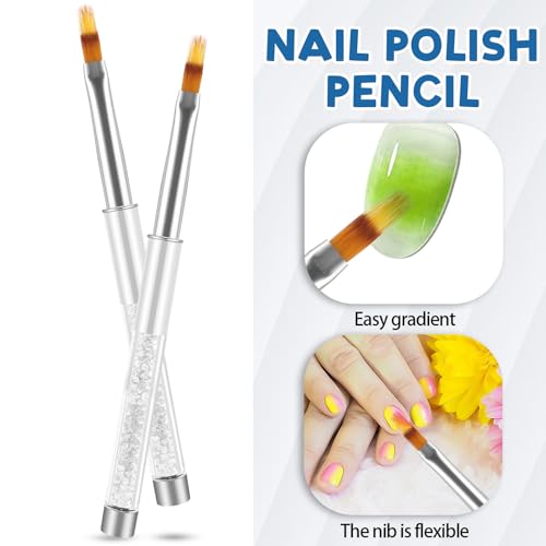 Nail Ombre Brushes Set with Rhinestone Handles - 2 Pcs