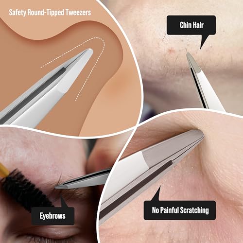 DuroX Precision Round Tip Tweezers for Facial Hair Removal