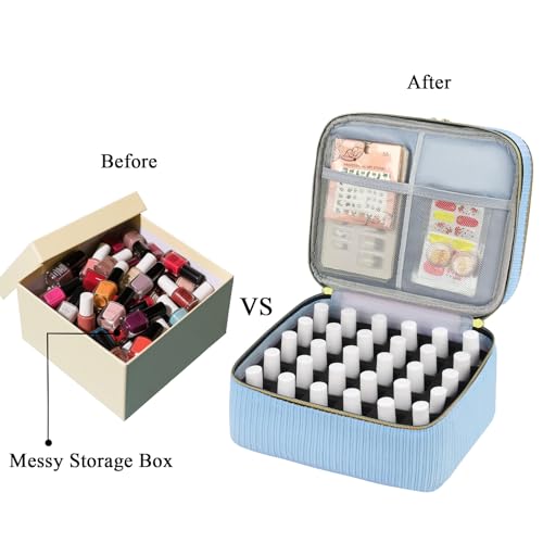 Double-Layer Nail Polish Organizer Case - 30 Bottle Holder Bag (Blue)