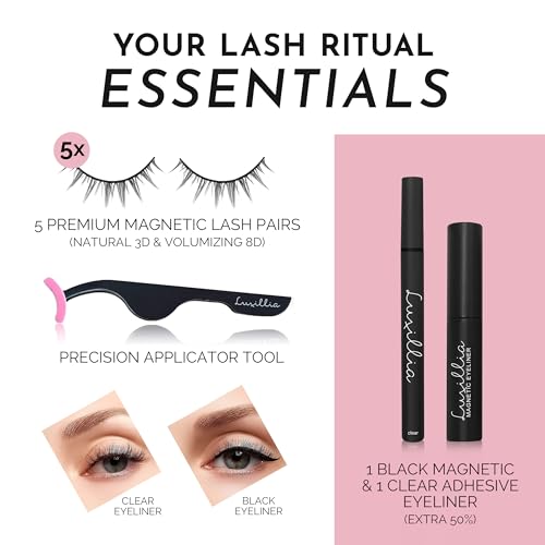 Luxillia Magnetic Eyelashes Kit - 8 Set with Clear and Black Eyeliner