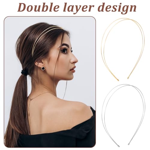 2 Pcs Elegant Metal Headbands for Women - Silver & Gold