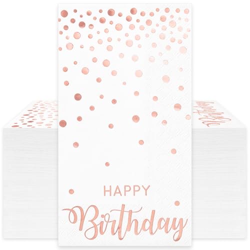 50 Pcs Rose Gold Foil Birthday Guest Napkins - Disposable Party Supplies