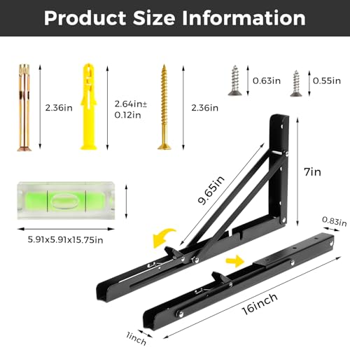 16-Inch Heavy Duty Folding Shelf Brackets - 2 Pack Wall Mounted