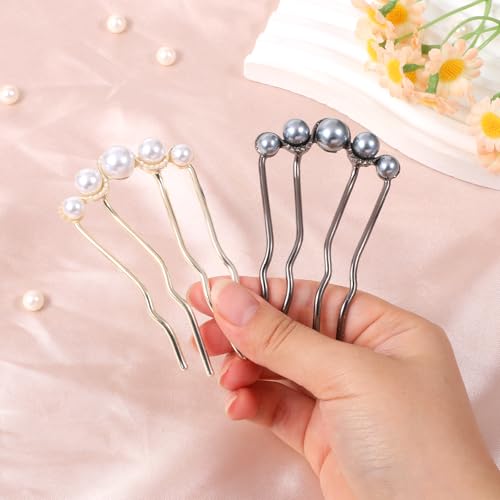 Pearl Hair Pins - 2 Pcs U Shaped Vintage Hair Forks for Women