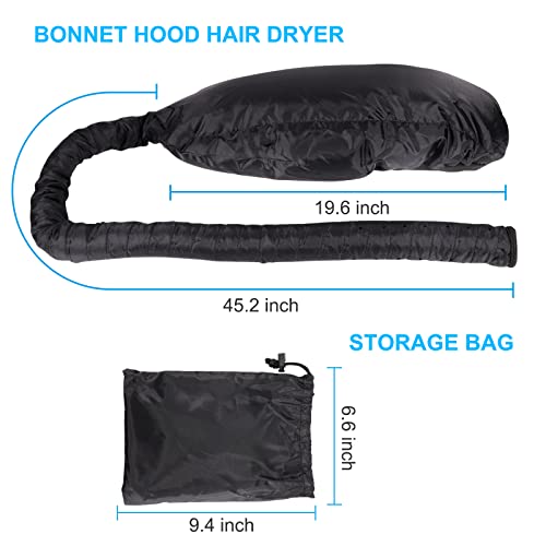 HIFILTURE Black Upgraded Large Hooded Hair Dryer Bonnet Cap with Long Tube