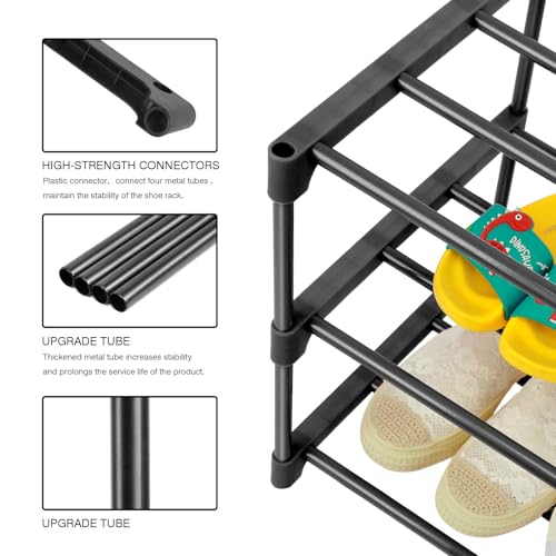 HITHIM 3-Tier Narrow Black Shoe Rack - Stackable Organizer for Small Spaces