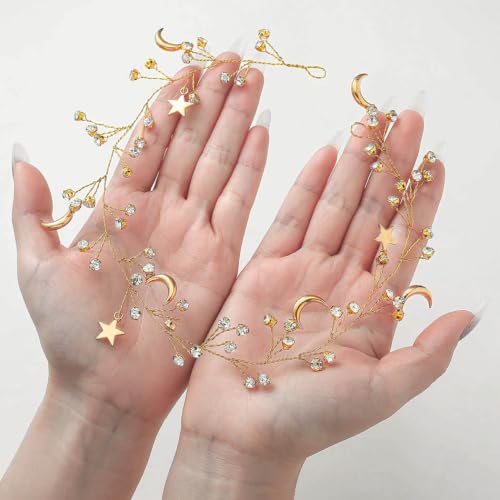 Gold Moon Headpiece Rhinestone Hair Vine for Brides