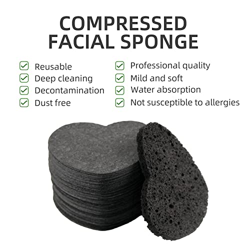 100-Pack Black Heart Shape Facial Sponges - Natural Cellulose for Cleansing & Exfoliating