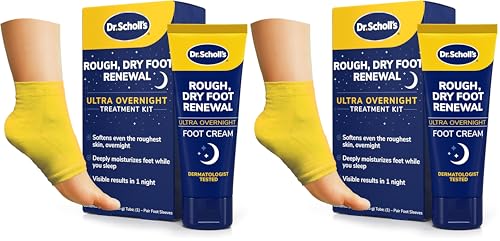 Dr. Scholl's Rough Dry Foot Renewal Overnight Treatment 3oz (Pack of 2) - Moisturizing Foot Cream with Aloe & Coconut Oil