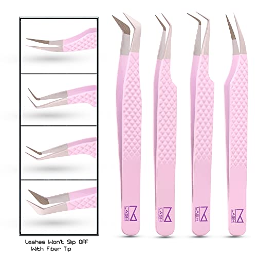 M Lash V5 Lilac Tweezers Set of 4 for Eyelash Extensions
