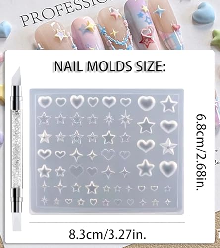 3D Silicone Nail Art Molds Set - Star, Heart & Hexagram Designs