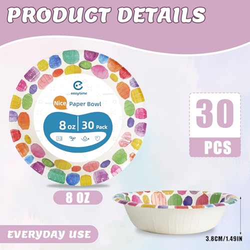 30 Pack Heavy Duty Paper Bowls - 8 Oz Disposable Soup & Snack Bowls