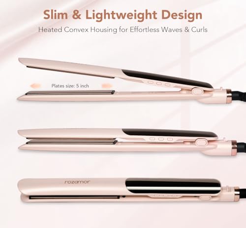 Rozamor Titanium Flat Iron - 1 Inch Hair Straightener & Curler with LCD Control