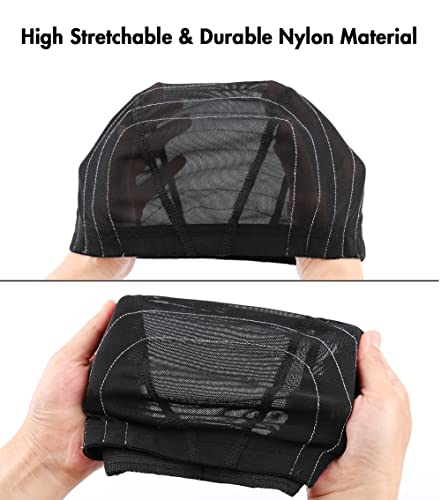 Large Bella Hair Mesh Dome Wig Cap with Guideline Map for Beginners Sewing, 23-24 Inch, Black