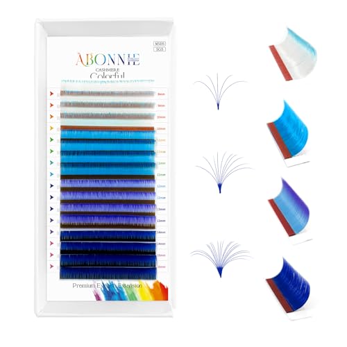 ABONNIE 0.07-D Blue Ombre Colored Lash Extensions 12-15mm Easy Fan Volume Lashes