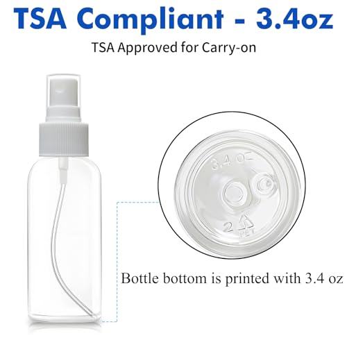 TSA Approved Travel Spray Bottles - 5 Pack, 3.4 oz Clear Plastic