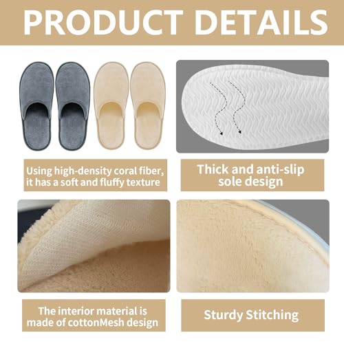 4 Pairs Washable Disposable Guest Slippers for Men & Women - Size 10/11