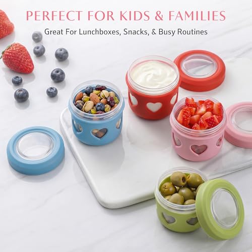 MosJos Reusable Snack Containers - 4.2 Oz Leakproof with Silicone Sleeve