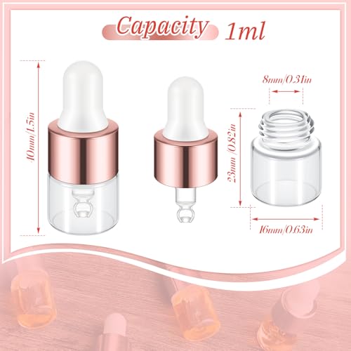 12-Pack 1ml Mini Glass Dropper Bottles with Rose Gold Cap for Essential Oils