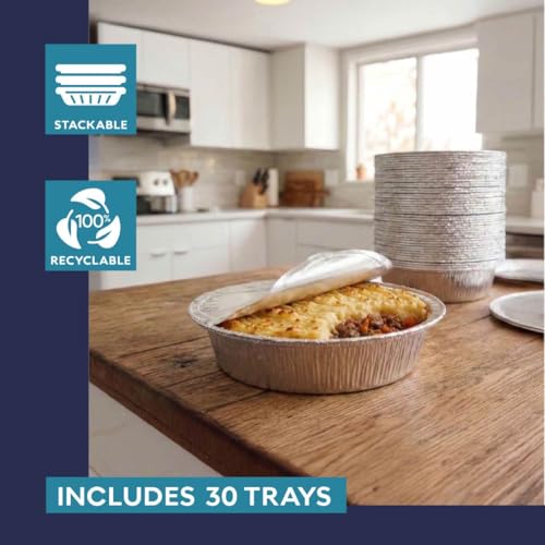 30 Pack 7-Inch Round Aluminum Foil Pans - Disposable Pie Tins