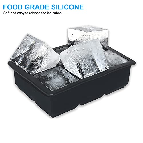 Helpcook Large Ice Cube Trays Set of 2 - Silicone Ice Molds for Whiskey & Cocktails