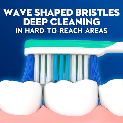 Wave-Shaped Manual Toothbrush with Tongue Cleaner - 6 Pack